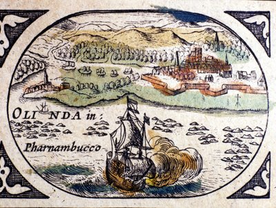 Brasil, utsikt over Pernambuco (Recife), Atlas av W. G. Blaeu, Amsterdam 1600. av Willem Blaeu