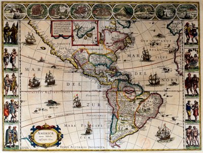 Geografisk kart over Amerika. I "" Le theater du monde ou le nouvel atlas Amsterdam"" produsert av Willem Janszoon Blaeu (1571-1638) av Willem Blaeu