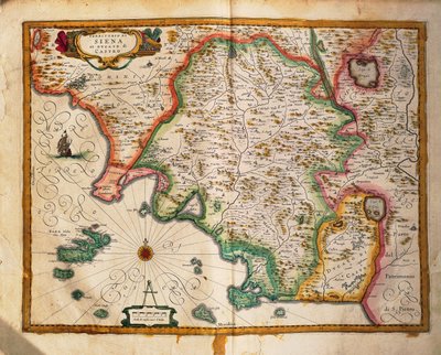 Kart over grensene til Siena fra Regionum Italiae av Willem Blaeu, gravering av Willem Blaeu