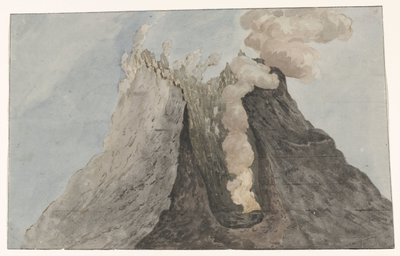 Innside av krater Etna Innvendig utsikt over Etna-krateret (tittel på objekt) Reiser i Italia, Sicilia og Malta - 1778 (serietittel) av Willem Carel Dierkens