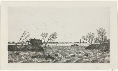 Dikebrudd ved Dreumel, 1855 av Willem Gruyter jr.