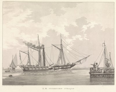 Hjuldamper på en kai Z.M. Steamship Curaçao (tittel på objekt) av Willem Hendrik Hoogkamer