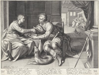 Esau selger sin førstefødselsrett til Jakob av Willem Isaacsz. van Swanenburg