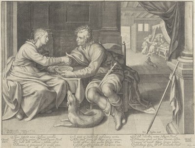 Esau selger sin førstefødselsrett til Jakob av Willem Isaacsz. van Swanenburg
