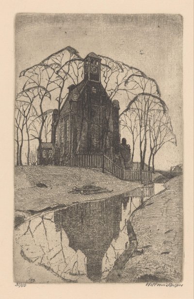 landsbykirke av Willem Jansen (graveur) (signed by artist)