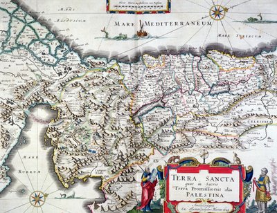 Kart over Det hellige land, utgitt i Amsterdam, 1629 (fargegravering) av Willem Janszoon Blaeu