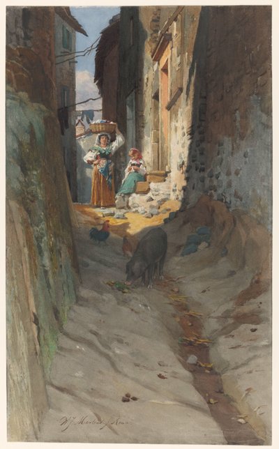 Utsikt over en liten gate i Rocca di Papa av Willem Johann Martens