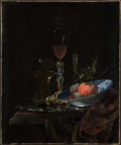 Vinglass og en skål med frukt, 1663. av Willem Kalf