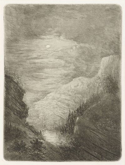 Fjelllandskap med elv i måneskinn av Willem Matthias Jan van Dielen