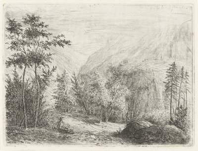 Fjelllandskap med hvilende figur langs veien av Willem Matthias Jan van Dielen