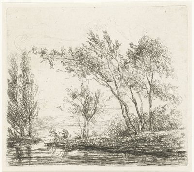 Landskap med trær ved vannet av Willem Matthias Jan van Dielen