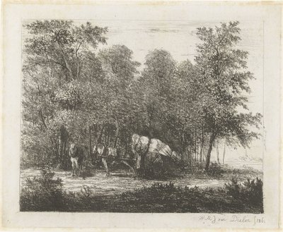 Landskap med en mann med fullastet vogn og en spennet hest av Willem Matthias Jan van Dielen