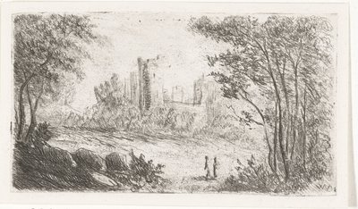 Landskap med ruiner av slott og to figurer av Willem Matthias Jan van Dielen