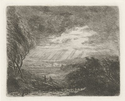 Landskap med to figurer i storm og regn av Willem Matthias Jan van Dielen