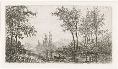 Elvelandskap med båt av Willem Matthias Jan van Dielen