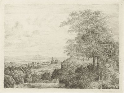 Sørlandskap med tempel og figurer av Willem Matthias Jan van Dielen