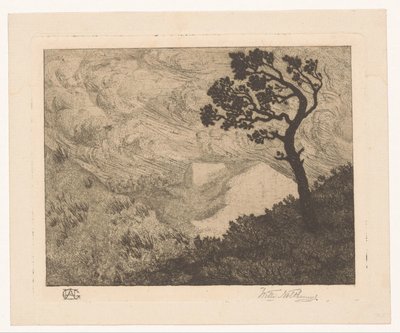 Tre i et kupert landskap av Willem Nolthenius (signed by artist)