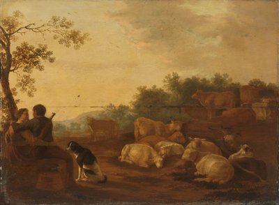 Landskap med gjeter, gjeterinne og storfe av Willem Ossenbeeck