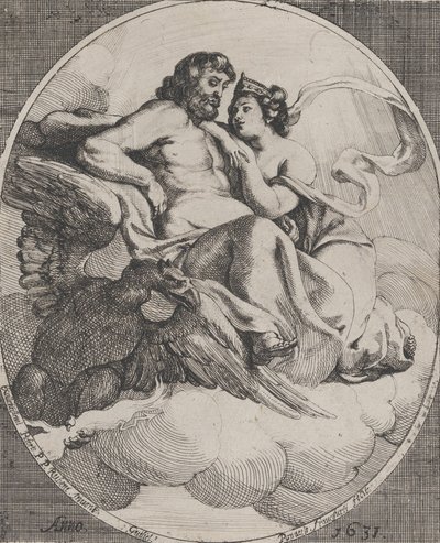 Jupiter og Juno satt på skyer, med en ørn som holder tordenbolter under til venstre, 1631. av Willem Panneels