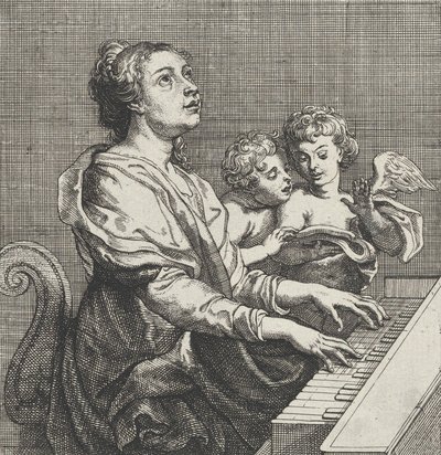 Saint Cecilia spiller orgel med to putti til høyre, ca. 1631. av Willem Panneels