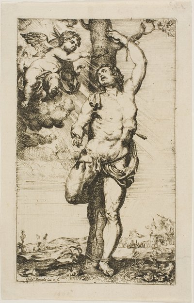 Saint Sebastian kronet av en engel av Willem Panneels