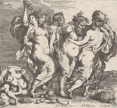 Den berusede Silenus, akkompagnert av nymfer og satyrer, 1632. av Willem Panneels