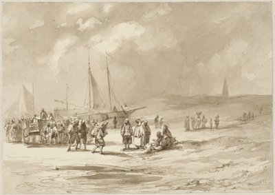 Strand med fiskere av Willem Pieter Hoevenaar
