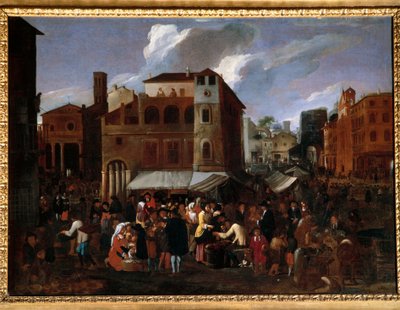 Markedsscene (olje på lerret) av Willem Reuter