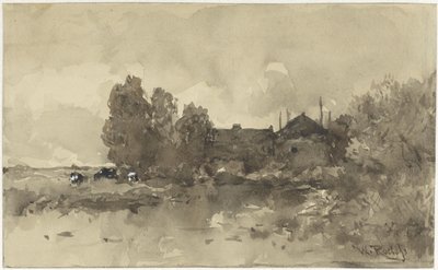 Landskap med gård av Willem Roelofs (I)