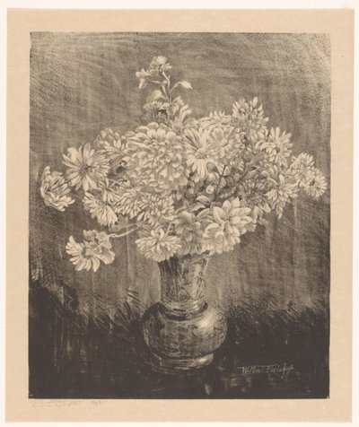 Krysantemum i en vase av Willem Roelofs (II) (signed by artist)