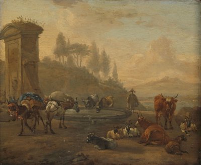Husdyr ved en fontene av Willem Romeyn