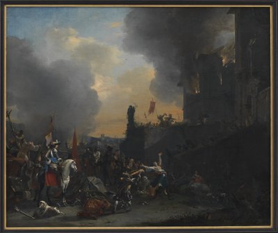 Soldater som plyndrer og brenner et kloster av Willem Schellinks