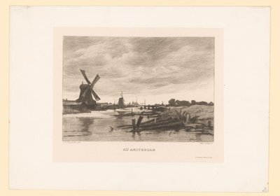 Landskap med vindmøller langs en kanal Nær Amsterdam (tittel på objekt) av Willem Steelink (II)