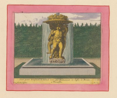 Brunnen mit einer Statue von drei tanzenden Putti, die eine Schale über ihren Köpfen tragen av Willem Swidde