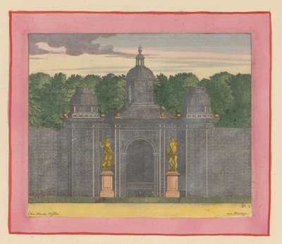 Pavillon aus Lattenwerk mit Musikerstatuen in den Gärten von Versailles av Willem Swidde