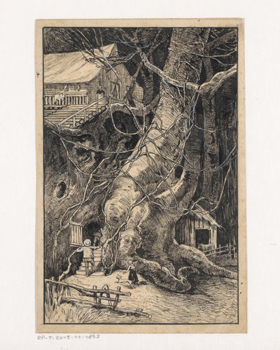 Miniatyrhus mot et tre av Willem Wenckebach