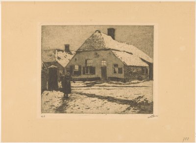 Snødekte hus på en vei i Ede av Willem Witsen (signed by artist)