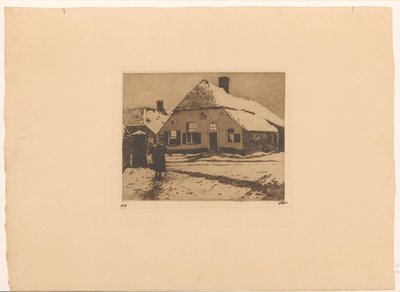 Snødekte hus på en vei i Ede av Willem Witsen (signed by artist)
