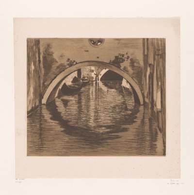 Utsikt under en bro med to robåter Under broen, Venezia (originaltittel) av Willem Witsen (signed by artist)