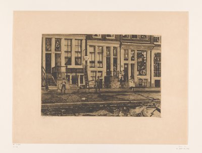 Utsikt over Oude Waal i Amsterdam Oude Waal med vaskeanlegget til Veltkamp-søstrene (original tittel) av Willem Witsen (signed by artist)