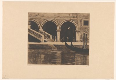 Utsikt over trappene til Ponte di Rialto i Venezia Rialto (tittel på objekt) av Willem Witsen (signed by artist)