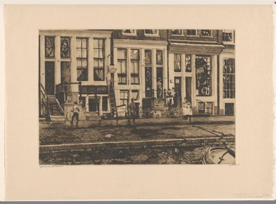 Utsikt over hus på Oude Waal i Amsterdam Amsterdam Oude Waal (tittel på objekt) av Willem Witsen (signed by artist)