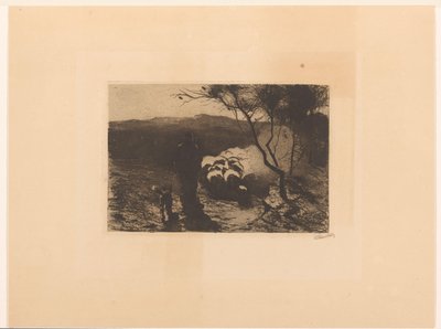 Gjeter med en hund bak flokken sin av Willem Witsen (signed by artist)