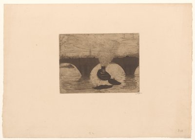 Taubåt foran Waterloo Bridge i London av Willem Witsen (signed by artist)