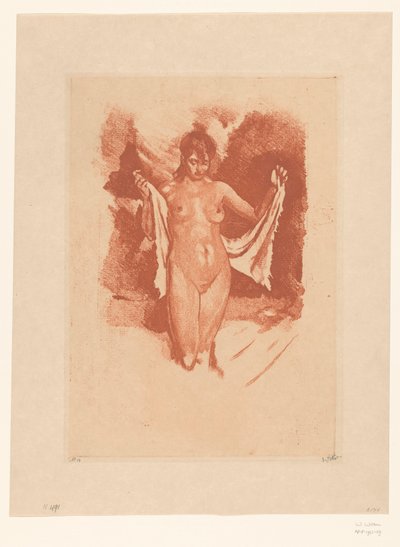 Stående naken kvinne som tørker seg av Willem Witsen (signed by artist)