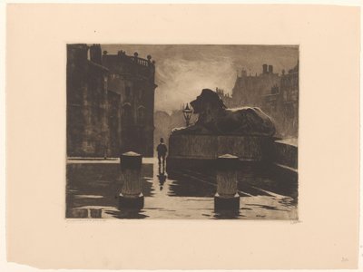 Trafalgar Square med bronseløve i London av Willem Witsen (signed by artist)