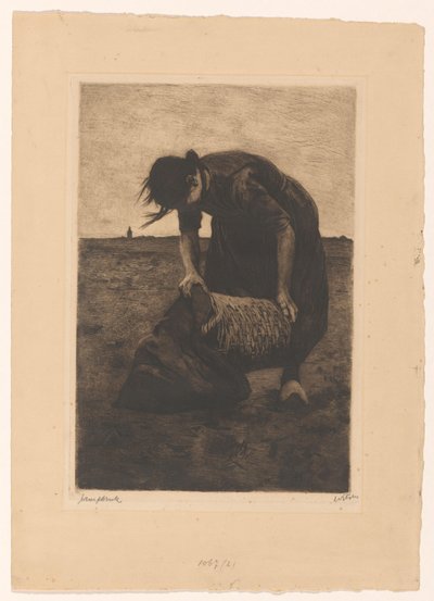 Foroverbøyd potethøster med kurv og pose av Willem Witsen (signed by artist)