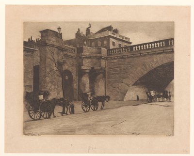 Ventende vogner ved Londons Waterloo Bridge av Willem Witsen (signed by artist)