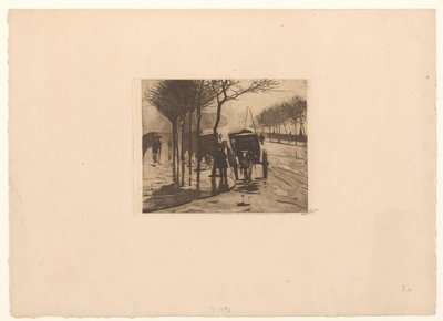 Ventende vogner på Victoria Embankment i London av Willem Witsen (signed by artist)