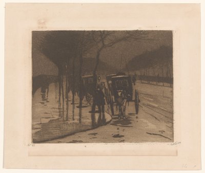 Ventende vogner på Victoria Embankment i London av Willem Witsen (signed by artist)